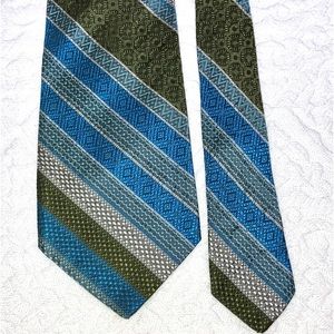 Abbey vintage tie, blue & green stripe with paisley motif, 55”